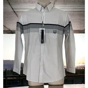 NWT Lux White Black Manchester London Business Slim Fit Cotton Shirt Sz Medium